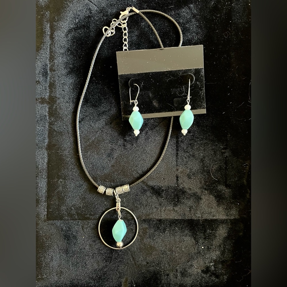 Handmade Silver and Faux Turquoise Earrings & Necklace Set